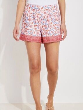 Vineyard Vines Frangipani Floral Pull-On Shorts Coral Red M Boho Preppy Summer
